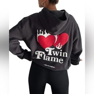 White Fox Twin Flame Heart Hoodie Sweatshirt Size‎ S/M Gray